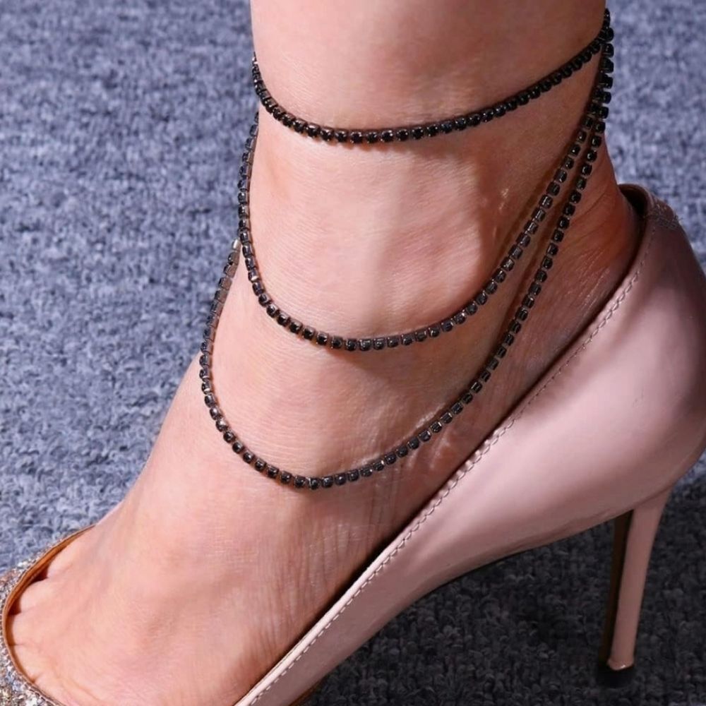 🔸️NIB Black 3-Layered Rhinestone Adjustable Anklet